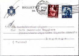 1947-BIGLIETTO POSTALE Con Stemma Lire 5 Francobollo Aggiunto Democratica Lire 2 - 1946-60: Marcophilie
