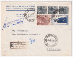 1959-DUSE + Siracusana Lire 100 E Tre Lire 5 (762+785+848) Su Manoscritti Raccom - 1946-60: Marcophilia