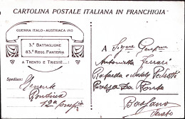 1915-3^Battaglione 83 Reggimento Fanteria Cartolina Franchigia Non Ufficiale (Ce - War 1914-18