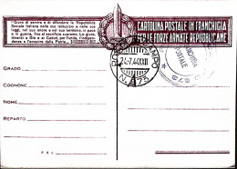 1944-Posta Da Campo/N 873 C.2 (24.7) Su Cartolina Franchigia (Cerruto/Colla RSI  - Marcophilie