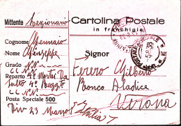 1938-UFF. POSTALE MILITARE/5 C.2 (5.8) Su Cartolina Franchigia (Cerruto/Colla Sp - Marcophilie