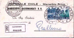 1954-TURISTICA Lire 60 Isolato Su Piego Raccomandato Manerbio (11.8) - 1946-60: Marcophilia