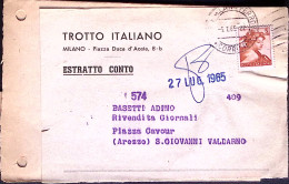 1965-Michelangiolesca Lire 5 Isolato Su Estratto Conto Giornale Trotto Italiano  - 1961-70: Poststempel