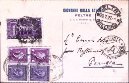 1927-VII^CENTENARIO FRANCESCANO C.40 Isolato Su Cartolina Feltre (28.7) - Marcophilie