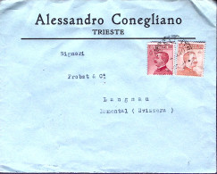 1922-Michetti C.60 E 20 Su Busta Conegliano (14.2) Per La Svizzera - Poststempel