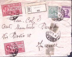 1920-ESPRESSI Due C.25 + Michetti C.50 + Leoni C.5 Su Raccomandata Espresso Legn - Poststempel