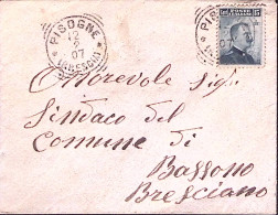 1907-PISOGNE/BRESCIA Tondo Riquadrato (12.2) Su Busta Affrancata Effigie C.15 - Marcophilia