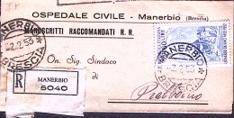 1953-LEONARDO Lire 60 Isobaro Su Piego Raccomandato Manerbio (2.2) - 1946-60: Marcophilie