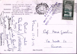 1952-FESTA ALBERI Lire 10 Isolato Su Cartolina (Firenze Loggia Dei Lanzi) Firenz - 1946-60: Marcophilia