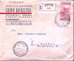 1953-LEONARDO Lire 80 Isobaro Su Raccomandata Campobasso (20.10) - 1946-60: Marcophilie