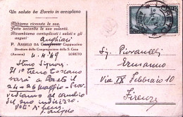 1949-Risorgimento Lire 12 Isolato Su Cartolina Loreto (5.4) Piega Centrale - 1946-60: Marcofilie