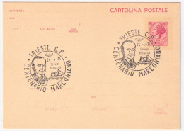 1974-TRIESTE CENTENARIO MARCONIANO (24.4) Annullo Speciale Su Cartolina Postale - 1971-80: Marcophilie