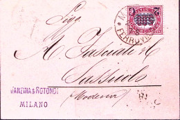 1881-FRANCOBOLLO STATO Sopr.c.2/5.00 Isolato Su Cartolina Stampe - Marcophilia