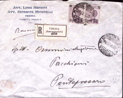 1923-Michetti Sopr.coppia C.50/55 Su Raccomandata Verona (12.11) - Poststempel