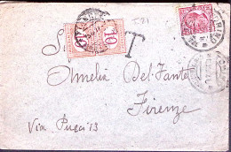 1917-Segnatasse Coppia C.10 Apposti A Firenze (15.10) Su Busta Affrancata Leoni  - Poststempel