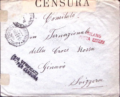 1916-MILANO/Posta ESTERA Lineare Rosso Su Busta In Franchigia Ascoli Piceno (15. - Poststempel