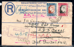 SOUTH AFRICA - 1937 - REG AIRMAIL COVER BENONI TO INDIA, REDIRECTED WITH VARIOUS BACKSTAMPS - Airmail