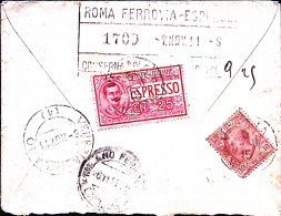 1911-LEONI C.10 + Espresso C.25 Su Busta Affrancata Al Verso Venezia (6.11) - Marcophilia