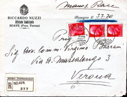 1932-Imperiale C.20 E Coppia C.75 Su Manoscritti Raccomandati/c. Assegno Soave ( - Storia Postale