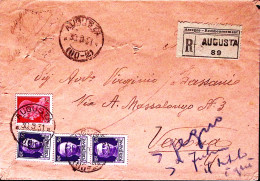 1931-Imperiale C.20 E Tre C.50 Su Manoscritti Raccomandati/c. Assegno Augusta (3 - Storia Postale