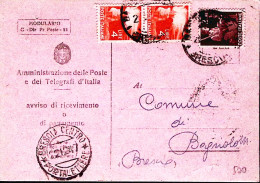 1947-Democratica Lire 2 E Coppia Lire 4 Su Avviso Ricevimento - 1946-60: Marcophilia