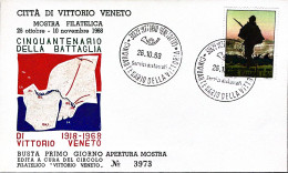 1968-VITTORIO VENETO 100 Anniversario Vittoria Annullo Speciale (26.10) Su Busta - 1961-70: Marcophilie