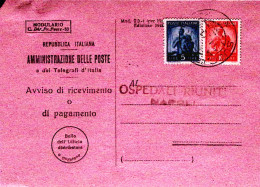 1948-Democratica Lire .5 E 10 Su Avviso Ricevimento - 1946-60: Marcophilie