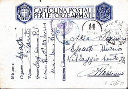 1943-RN Ausiliaria Arborea Tondo E Manoscritto Su Cartolina Franchigia Piega Cen - Poststempel