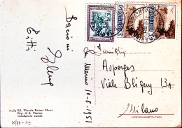 1951-SAN MARINO Lire 4 + Posta Aerea VEDUTE Coppia Lire 5 Su Cartolina (10.8) - Covers & Documents