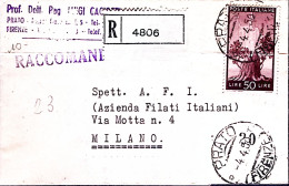 1950-Democratica Lire 50 Isolato Su Piego Prato (4.4) - 1946-60: Marcophilie