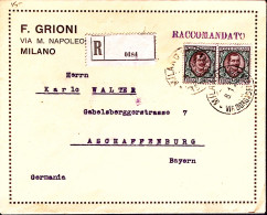 1925-Floreale Coppia Lire 1 Su Raccomandata Milano (8.1) Per La Germania - Marcophilia