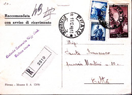 1949-Democratica Lire 50, 30 E 10 Su Cartolina Raccomandata Prato (19.12) - 1946-60: Marcophilie