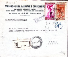 1951-ITALIA LAVORO Lire 100 E 30 Su Raccomandata Espresso Bari (29.11) - 1946-60: Marcophilia