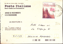 1996-ESPOSIZIONE ITALIA1996 Lire 750 Parte Destra Isolato Su Avviso Ricevimento - 1991-00: Marcophilia