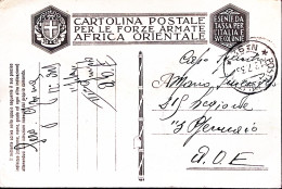 1936-Posta Militare/N 92 C.2 (18.7) Su Cartolina Franchigia (Carta AO) Manoscrit - Italienisch Ost-Afrika