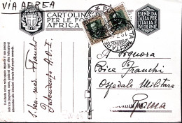 1936-Posta Militare 129 E C.2 (19.7) Su Cartolina Franchigia (Carta AO) Via Aere - Erythrée