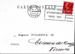 1931-Francia Esposizione Coloniale Internazionale/Grenoble (1.5) Annullo Targhet - Brieven En Documenten