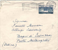 1957-busta Affrancata L.25 Risparmio Postale,al Verso Bollo D'arrivo - 1946-60: Marcophilia