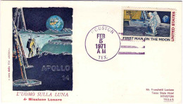 1971-U.S.A. 10c.primo Uomo Sulla Luna Su Fdc "Roma"IV Missione Lunare Apollo 14 - 1971-1980