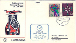 1965-Germania Lufthansa Erstflug LH 236 Amburgo-Brema,al Verso Bollo D'arrivo - Covers & Documents