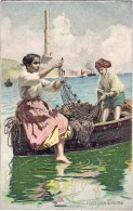 1900circa-"la Lanterna,pescatore E Pescatrice Con Rete (costume Ligure)" - Visvangst