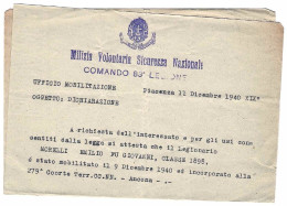 1940-attestato Della Milizia Volontaria Sicurezza Nazionale Comando 83 Legione - Storia Postale