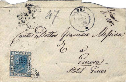 1876-busta Affrancata 20c.azzurro,annullo A Punti E Annullo A Doppio Cerchio "Ca - Marcophilia