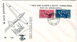 1962-lettera Illustrata I^volo Con Aliante A Getto Parma-Roma Pilota Col.Adriano - Autres & Non Classés