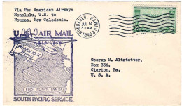 1940-U.S.A. Con Bel Cachet "First Flight Honolulu-Noumea (Nuova Caledonia)" - 1c. 1918-1940 Briefe U. Dokumente