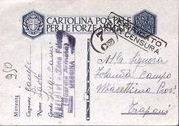 1943-MARIDIST Zona Falcata (Guardia Armata) Messina Lineare Su Cartolina Franchi - Marcophilia