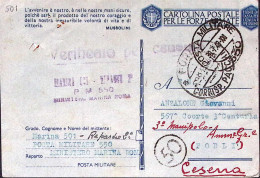 1943-COMANDO MARINA 501 Lineare Su Cartolina Franchigia PM 550 (30.7) Fori Spill - Marcophilie