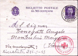 1943-SEGNALAZIONE DI PASSAGGIO Montecchio Maggiore (9) Su Parte Superiore BP C.5 - Marcophilie