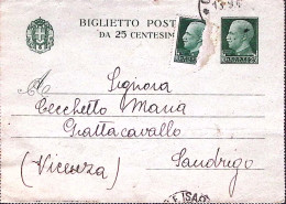 1943-SEGNALAZIONE DI PASSAGGIO Colle Isarco (13.9) BP C.25 + Imperiale C.25 (dif - Storia Postale