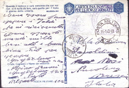 1943-Posta Militare/n 102 C.2 (11.1) Su Cartolina Franchigia Pieghe Segni Di Spi - Weltkrieg 1939-45